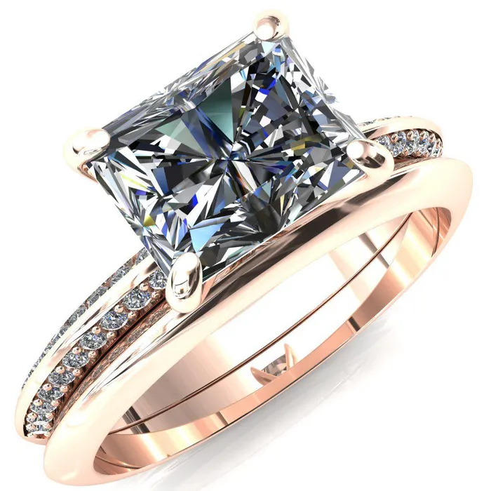 Fire Brilliance Rings Nancy Radiant Center Stone EastWest 4 Prong 12 Eternity Diamond Knife Shank Accent Engagement Ring