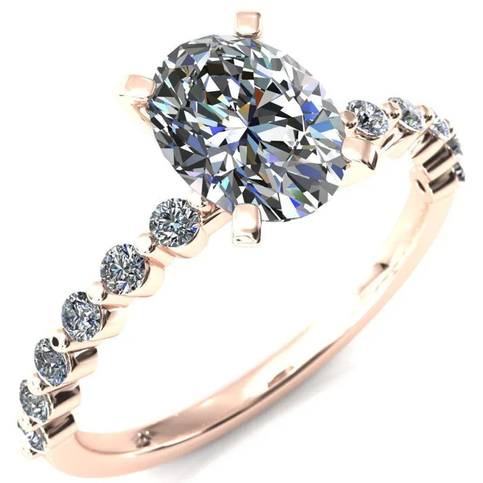 Fire Brilliance Rings Niamh Oval Center Stone 4 VProng 12 Shared Single Prong Shank Engagement Ring