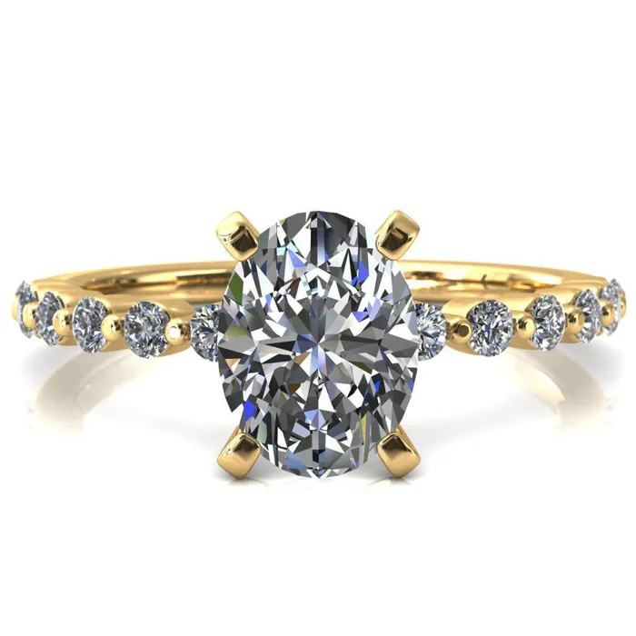 Fire Brilliance Rings Niamh Oval Center Stone 4 VProng 12 Shared Single Prong Shank Engagement Ring