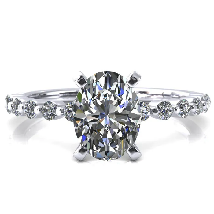 Fire Brilliance Rings Niamh Oval Center Stone 4 VProng 12 Shared Single Prong Shank Engagement Ring