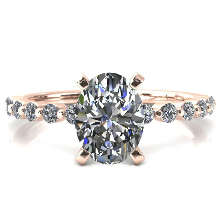 Fire Brilliance Rings Niamh Oval Center Stone 4 VProng 12 Shared Single Prong Shank Engagement Ring