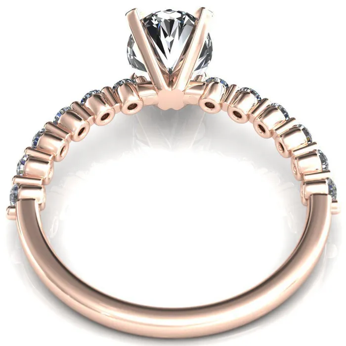 Fire Brilliance Rings Niamh Oval Center Stone 4 VProng 12 Shared Single Prong Shank Engagement Ring