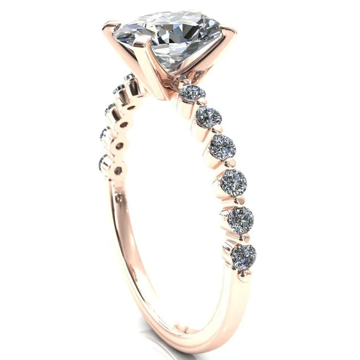 Fire Brilliance Rings Niamh Oval Center Stone 4 VProng 12 Shared Single Prong Shank Engagement Ring
