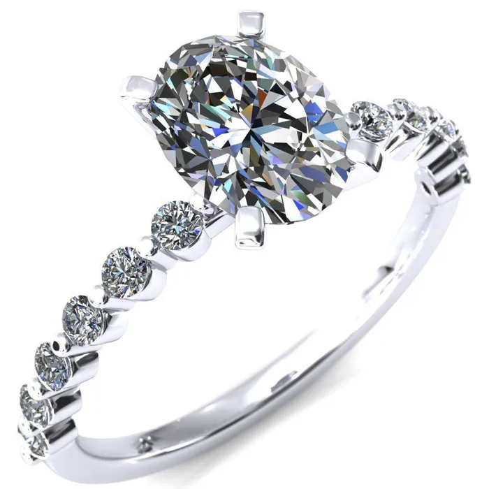 Fire Brilliance Rings Niamh Oval Center Stone 4 VProng 12 Shared Single Prong Shank Engagement Ring