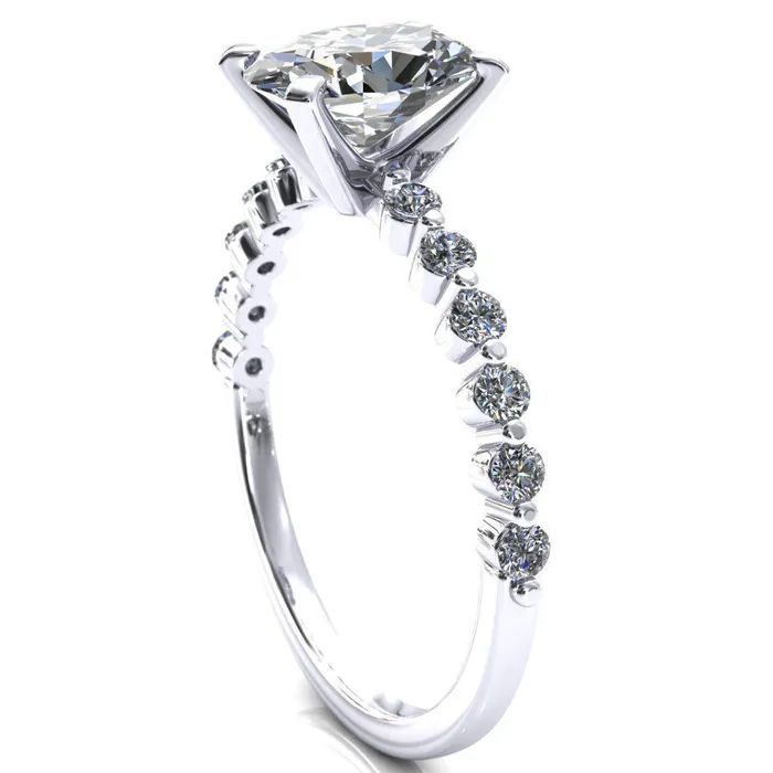 Fire Brilliance Rings Niamh Oval Center Stone 4 VProng 12 Shared Single Prong Shank Engagement Ring