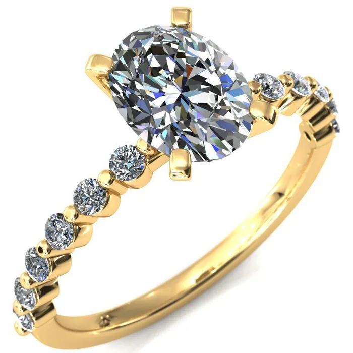 Fire Brilliance Rings Niamh Oval Center Stone 4 VProng 12 Shared Single Prong Shank Engagement Ring