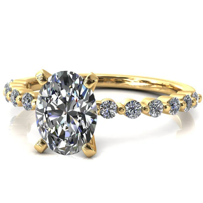 Fire Brilliance Rings Niamh Oval Center Stone 4 VProng 12 Shared Single Prong Shank Engagement Ring