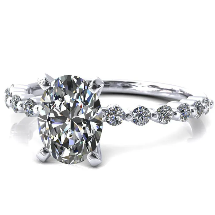 Fire Brilliance Rings Niamh Oval Center Stone 4 VProng 12 Shared Single Prong Shank Engagement Ring