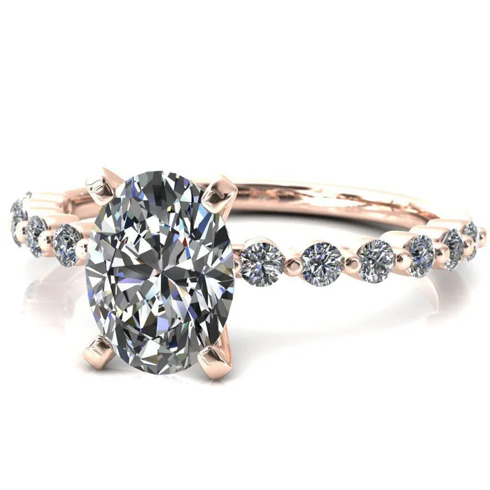 Fire Brilliance Rings Niamh Oval Center Stone 4 VProng 12 Shared Single Prong Shank Engagement Ring