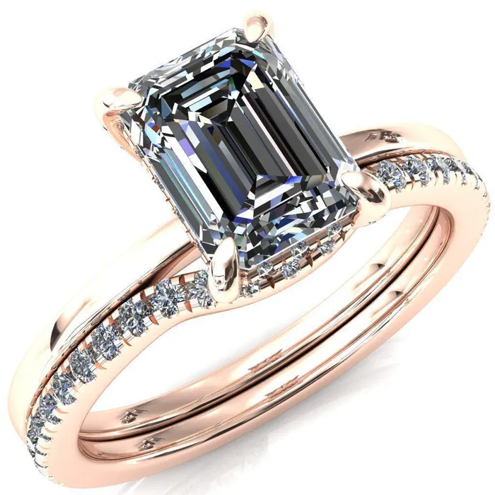 Fire Brilliance Rings Rosy Emerald Moissanite 4 Claw Prong Single Rail Micropave Engagement Ring Fire Brilliance Rings Rosy Emerald Moissanite 4 Claw Prong Single Rail Micropave Engagement Ring