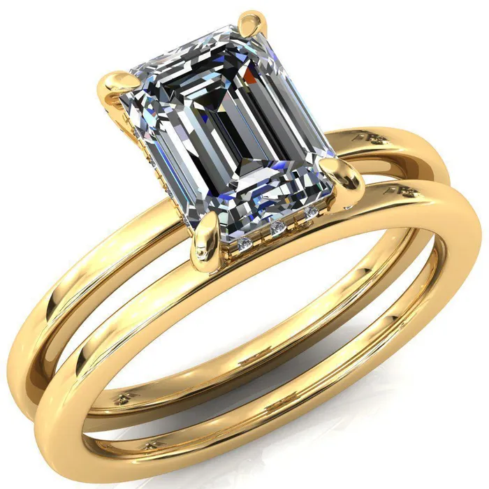 Fire Brilliance Rings Rosy Emerald Moissanite 4 Claw Prong Single Rail Micropave Engagement Ring