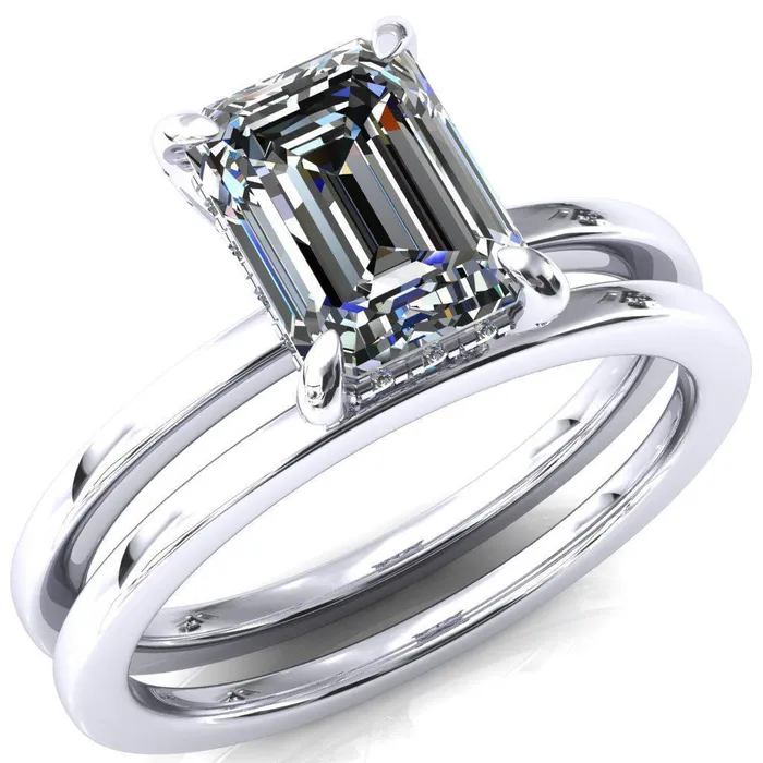 Fire Brilliance Rings Rosy Emerald Moissanite 4 Claw Prong Single Rail Micropave Engagement Ring