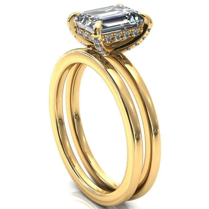Fire Brilliance Rings Rosy Emerald Moissanite 4 Claw Prong Single Rail Micropave Engagement Ring