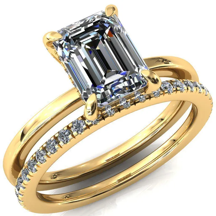 Fire Brilliance Rings Rosy Emerald Moissanite 4 Claw Prong Single Rail Micropave Engagement Ring