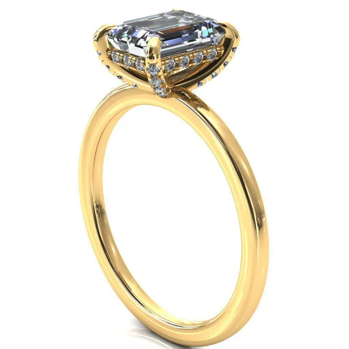 Fire Brilliance Rings Rosy Emerald Moissanite 4 Claw Prong Single Rail Micropave Engagement Ring