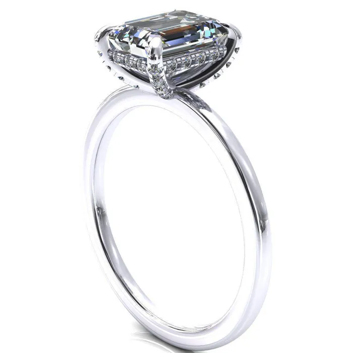 Fire Brilliance Rings Rosy Emerald Moissanite 4 Claw Prong Single Rail Micropave Engagement Ring