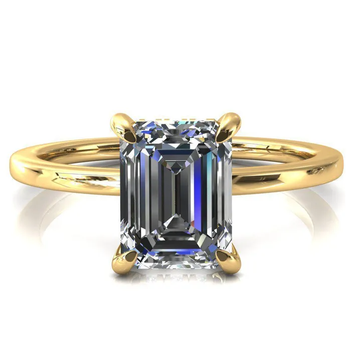 Fire Brilliance Rings Rosy Emerald Moissanite 4 Claw Prong Single Rail Micropave Engagement Ring