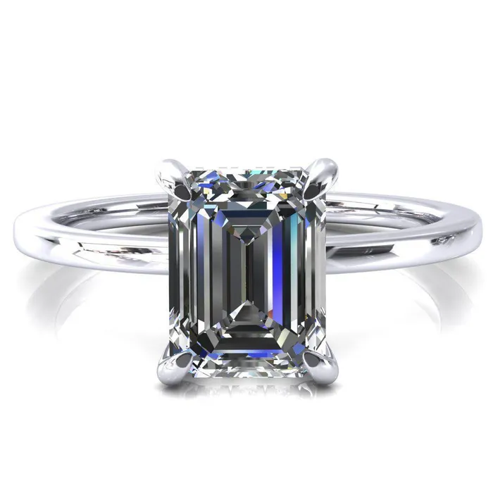 Fire Brilliance Rings Rosy Emerald Moissanite 4 Claw Prong Single Rail Micropave Engagement Ring