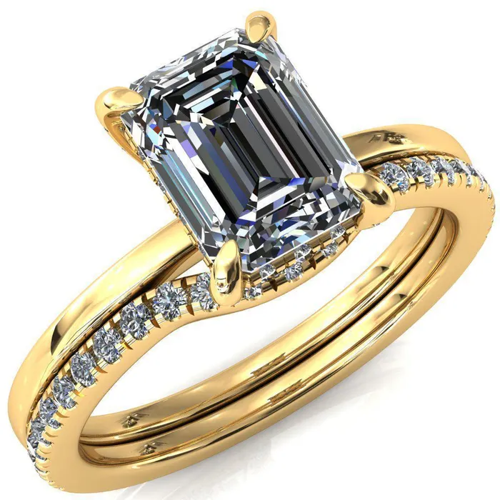 Fire Brilliance Rings Rosy Emerald Moissanite 4 Claw Prong Single Rail Micropave Engagement Ring