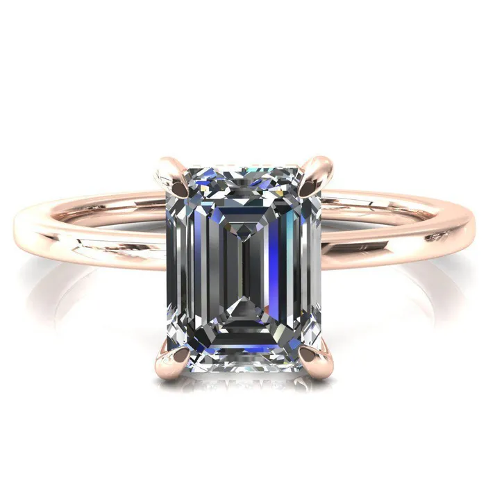 Fire Brilliance Rings Rosy Emerald Moissanite 4 Claw Prong Single Rail Micropave Engagement Ring