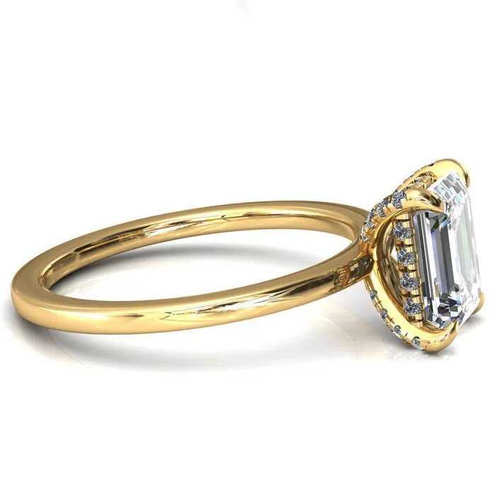 Fire Brilliance Rings Rosy Emerald Moissanite 4 Claw Prong Single Rail Micropave Engagement Ring
