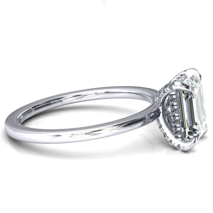 Fire Brilliance Rings Rosy Emerald Moissanite 4 Claw Prong Single Rail Micropave Engagement Ring