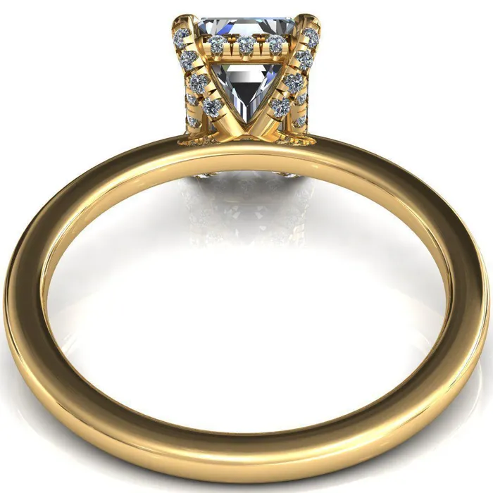 Fire Brilliance Rings Rosy Emerald Moissanite 4 Claw Prong Single Rail Micropave Engagement Ring