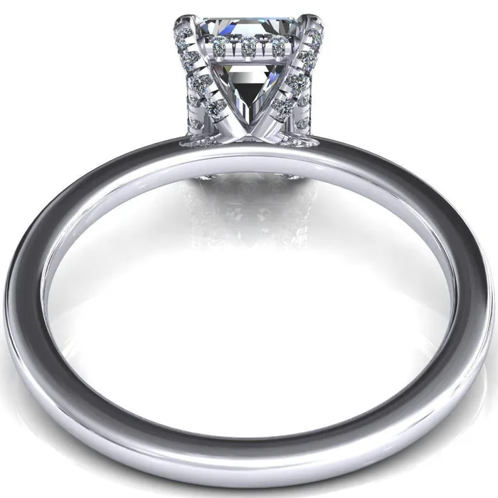 Fire Brilliance Rings Rosy Emerald Moissanite 4 Claw Prong Single Rail Micropave Engagement Ring