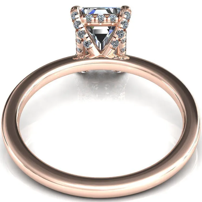 Fire Brilliance Rings Rosy Emerald Moissanite 4 Claw Prong Single Rail Micropave Engagement Ring