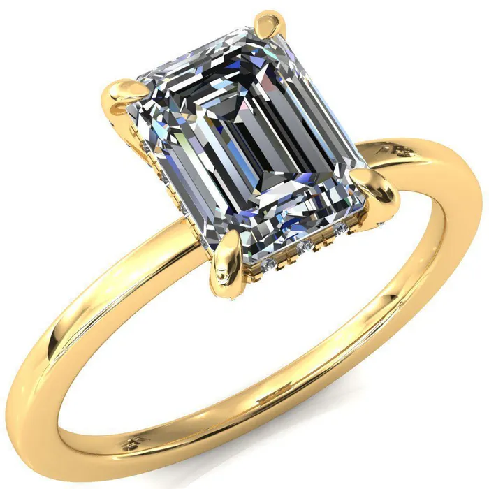 Fire Brilliance Rings Rosy Emerald Moissanite 4 Claw Prong Single Rail Micropave Engagement Ring