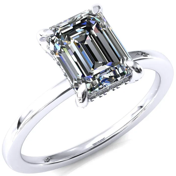 Fire Brilliance Rings Rosy Emerald Moissanite 4 Claw Prong Single Rail Micropave Engagement Ring