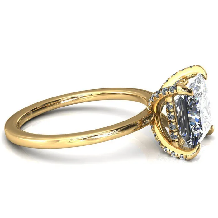 Fire Brilliance Rings Rosy PrincessSquare Moissanite 4 Claw Prong Single Rail Micropave Engagement Ring