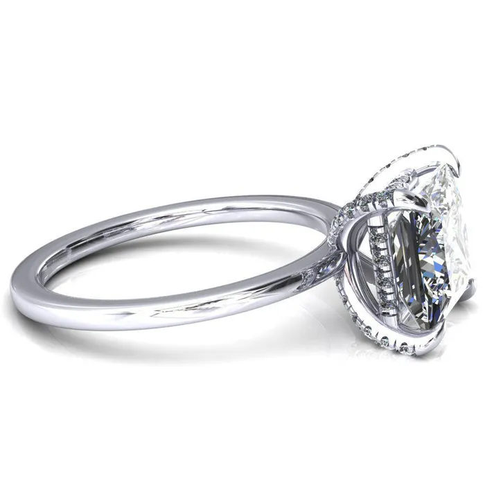 Fire Brilliance Rings Rosy PrincessSquare Moissanite 4 Claw Prong Single Rail Micropave Engagement Ring