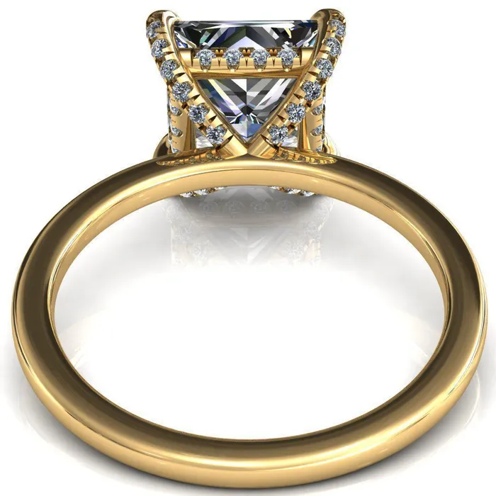 Fire Brilliance Rings Rosy PrincessSquare Moissanite 4 Claw Prong Single Rail Micropave Engagement Ring