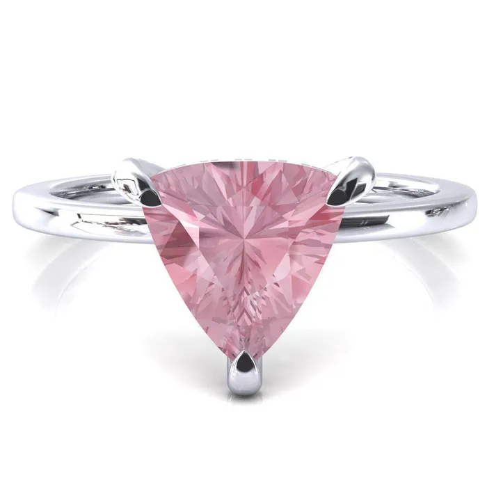 Fire Brilliance Rings Rosy Trillion Pink Sapphire 3 Claw Prong Single Rail Micropave Engagement Ring Fire Brilliance Rings Rosy Trillion Pink Sapphire 3 Claw Prong Single Rail Micropave Engagement Ring