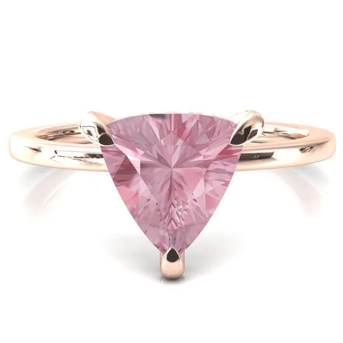 Fire Brilliance Rings Rosy Trillion Pink Sapphire 3 Claw Prong Single Rail Micropave Engagement Ring