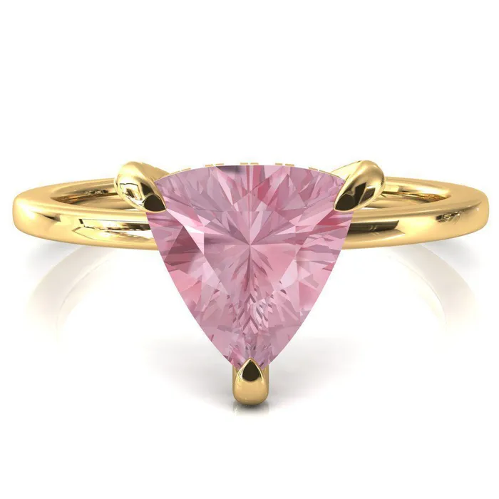 Fire Brilliance Rings Rosy Trillion Pink Sapphire 3 Claw Prong Single Rail Micropave Engagement Ring