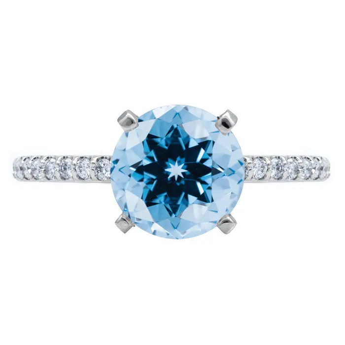 Fire Brilliance Rings Round Aqua Blue Spinel 4 Prongs Diamond Accent Ice Cathedral Solitaire Ring Fire Brilliance Rings Round Aqua Blue Spinel 4 Prongs Diamond Accent Ice Cathedral Solitaire Ring