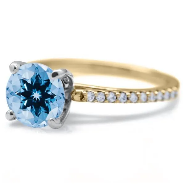 Fire Brilliance Rings Round Aqua Blue Spinel 4 Prongs Diamond Accent Ice Cathedral Solitaire Ring