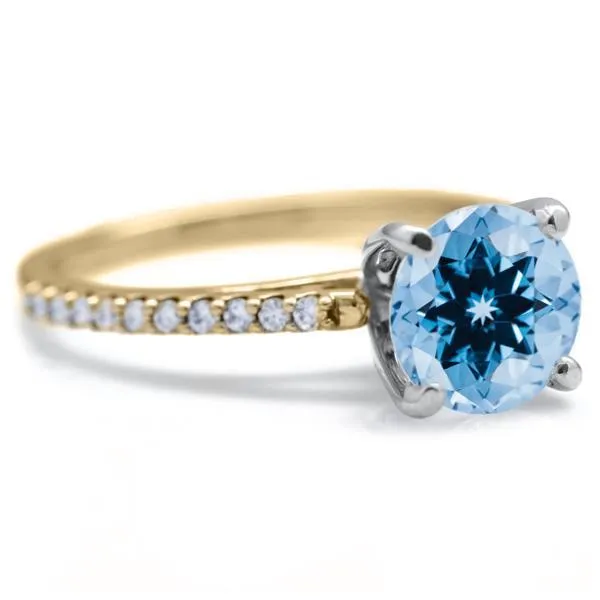Fire Brilliance Rings Round Aqua Blue Spinel 4 Prongs Diamond Accent Ice Cathedral Solitaire Ring