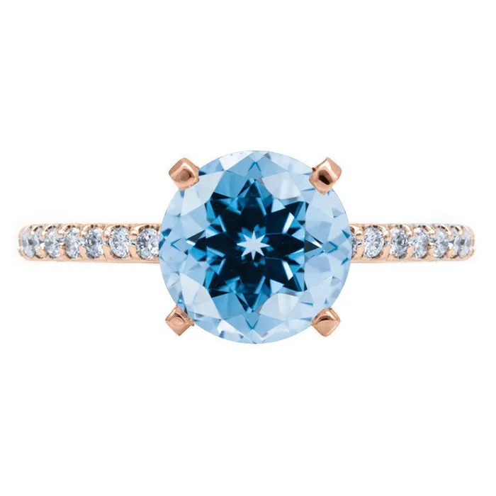 Fire Brilliance Rings Round Aqua Blue Spinel 4 Prongs Diamond Accent Ice Cathedral Solitaire Ring