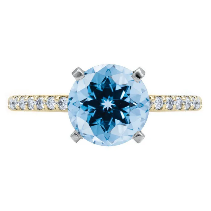 Fire Brilliance Rings Round Aqua Blue Spinel 4 Prongs Diamond Accent Ice Cathedral Solitaire Ring