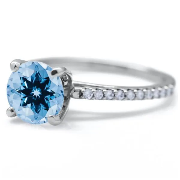 Fire Brilliance Rings Round Aqua Blue Spinel 4 Prongs Diamond Accent Ice Cathedral Solitaire Ring