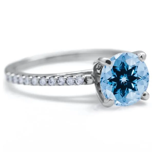 Fire Brilliance Rings Round Aqua Blue Spinel 4 Prongs Diamond Accent Ice Cathedral Solitaire Ring