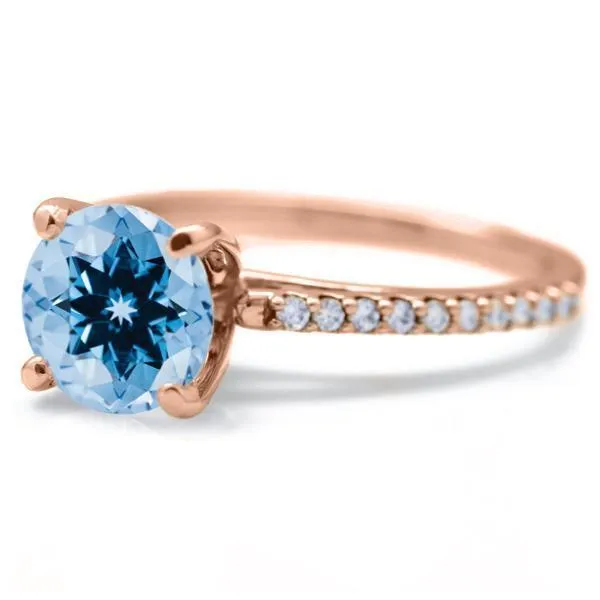 Fire Brilliance Rings Round Aqua Blue Spinel 4 Prongs Diamond Accent Ice Cathedral Solitaire Ring