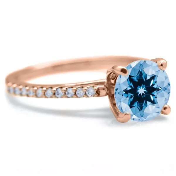 Fire Brilliance Rings Round Aqua Blue Spinel 4 Prongs Diamond Accent Ice Cathedral Solitaire Ring