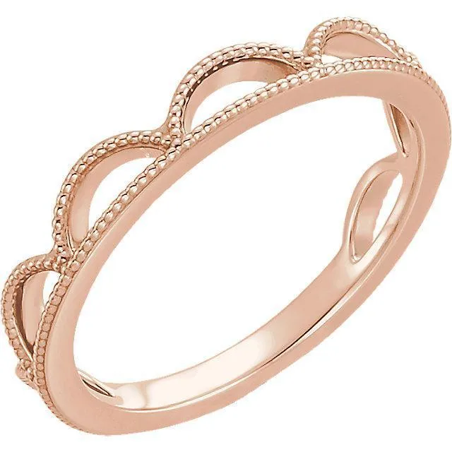 Fire Brilliance Rings Royal Milgrain Crown Stackable Band