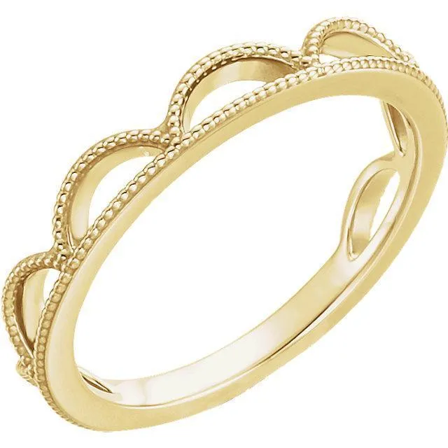 Fire Brilliance Rings Royal Milgrain Crown Stackable Band