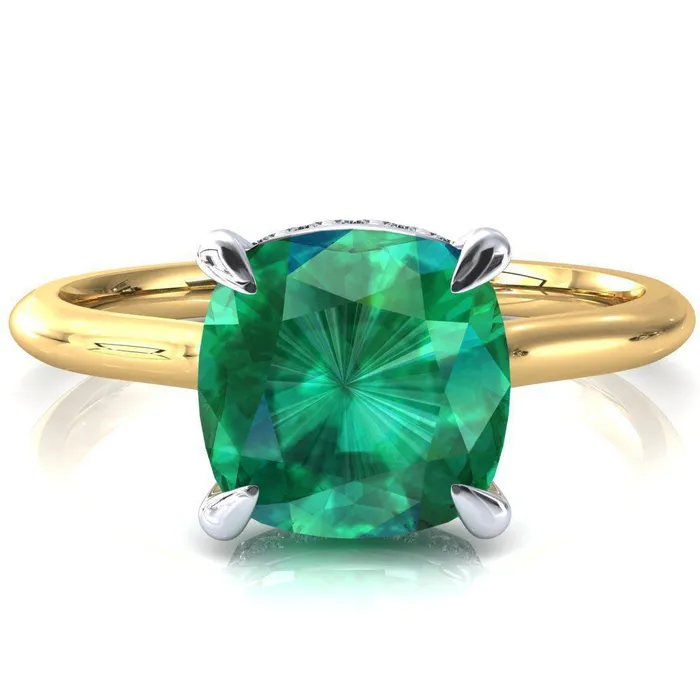 Fire Brilliance Rings Secret Cushion Emerald 4 Prong Floating Halo Engagement Ring Fire Brilliance Rings Secret Cushion Emerald 4 Prong Floating Halo Engagement Ring
