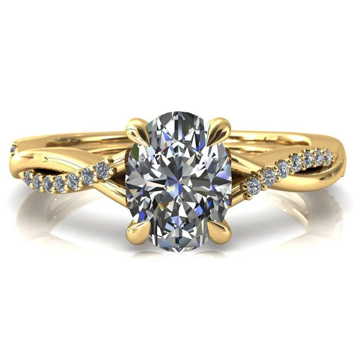 Fire Brilliance Rings Shana Oval Center Stone 4 Claw Prong 12 Infinity Diamond Accent Ring Engagement Ring